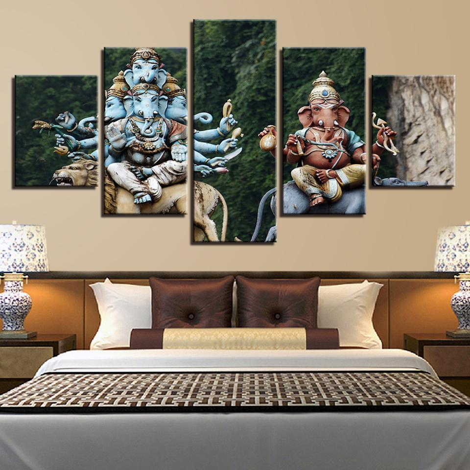 Home Ative India Elephant Head God Ganesha On - Religion 5 Panel Canvas Art Wall Decor Home Ative India Elephant Head God Ganesha On - Religion 5 Panel Canvas Art Wall Decor