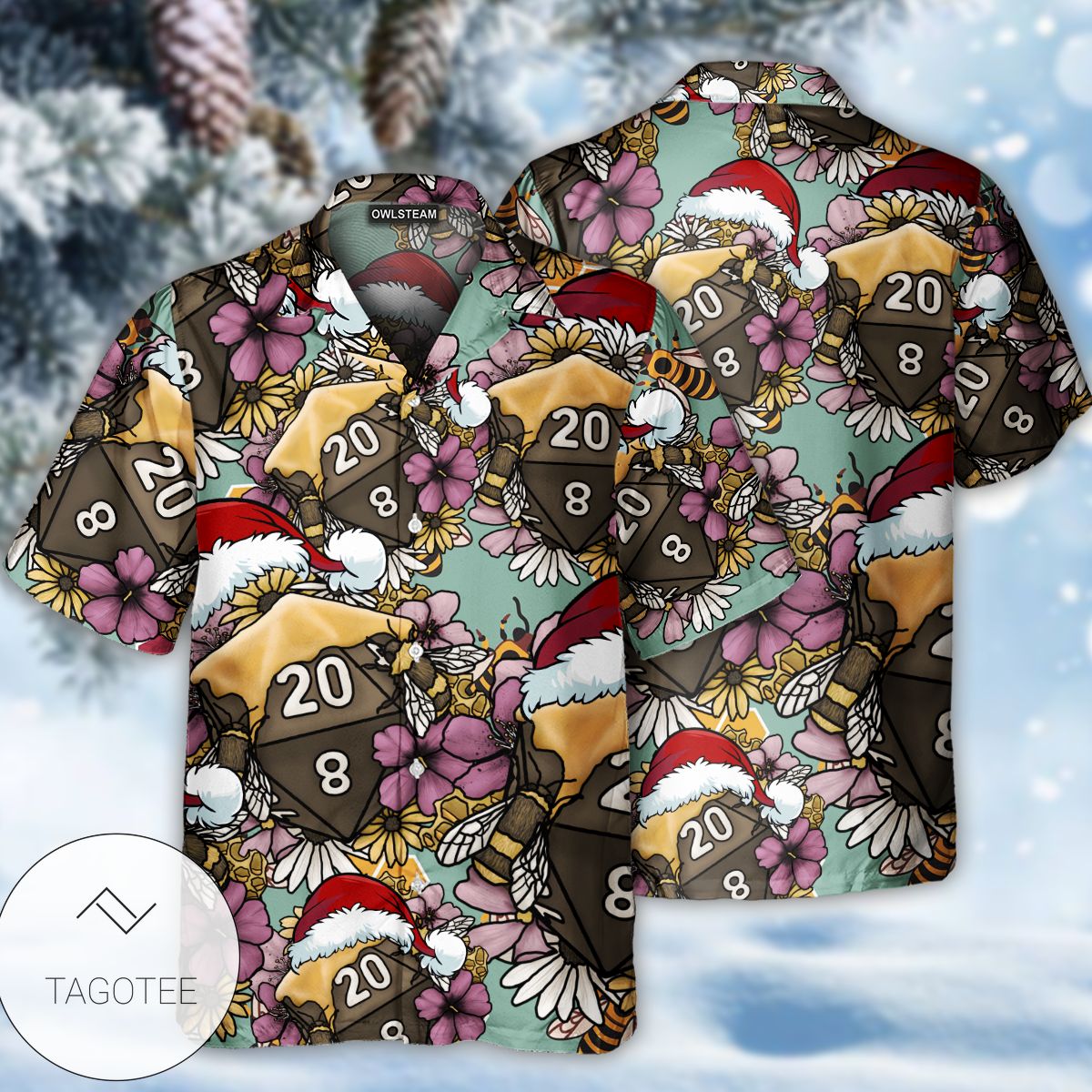 Honey Bee Dice D20 Christmas Vibe Hawaiian Shirt- Tagotee Honey Bee Dice D20 Christmas Vibe Hawaiian Shirt- Tagotee