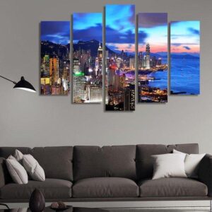 Hong Kong At Sunset - Nature 5 Panel Canvas Art Wall Decor