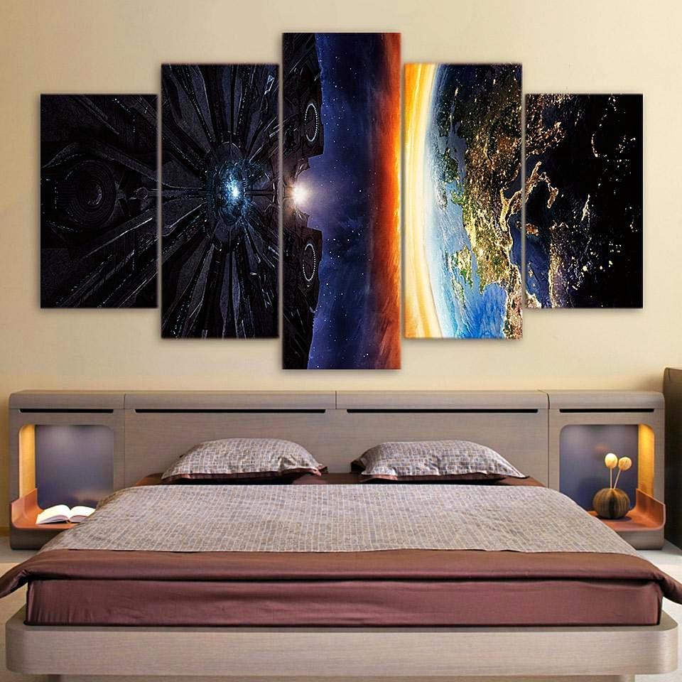 Horizon Planets Space Aircraft - Space Universe 5 Panel Canvas Art Wall Decor Horizon Planets Space Aircraft - Space Universe 5 Panel Canvas Art Wall Decor