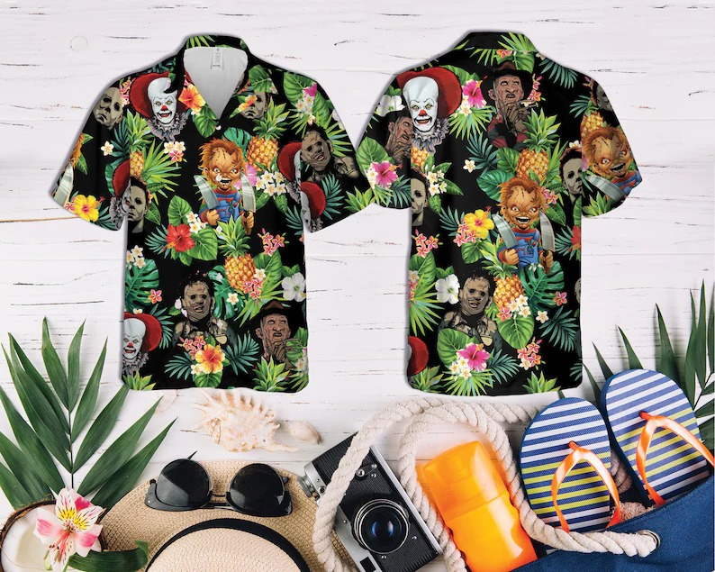 Horror Movie Characters Chucky Jason Michael Freddy Hawaiian Shirt Horror Movie Characters Chucky Jason Michael Freddy Hawaiian Shirt