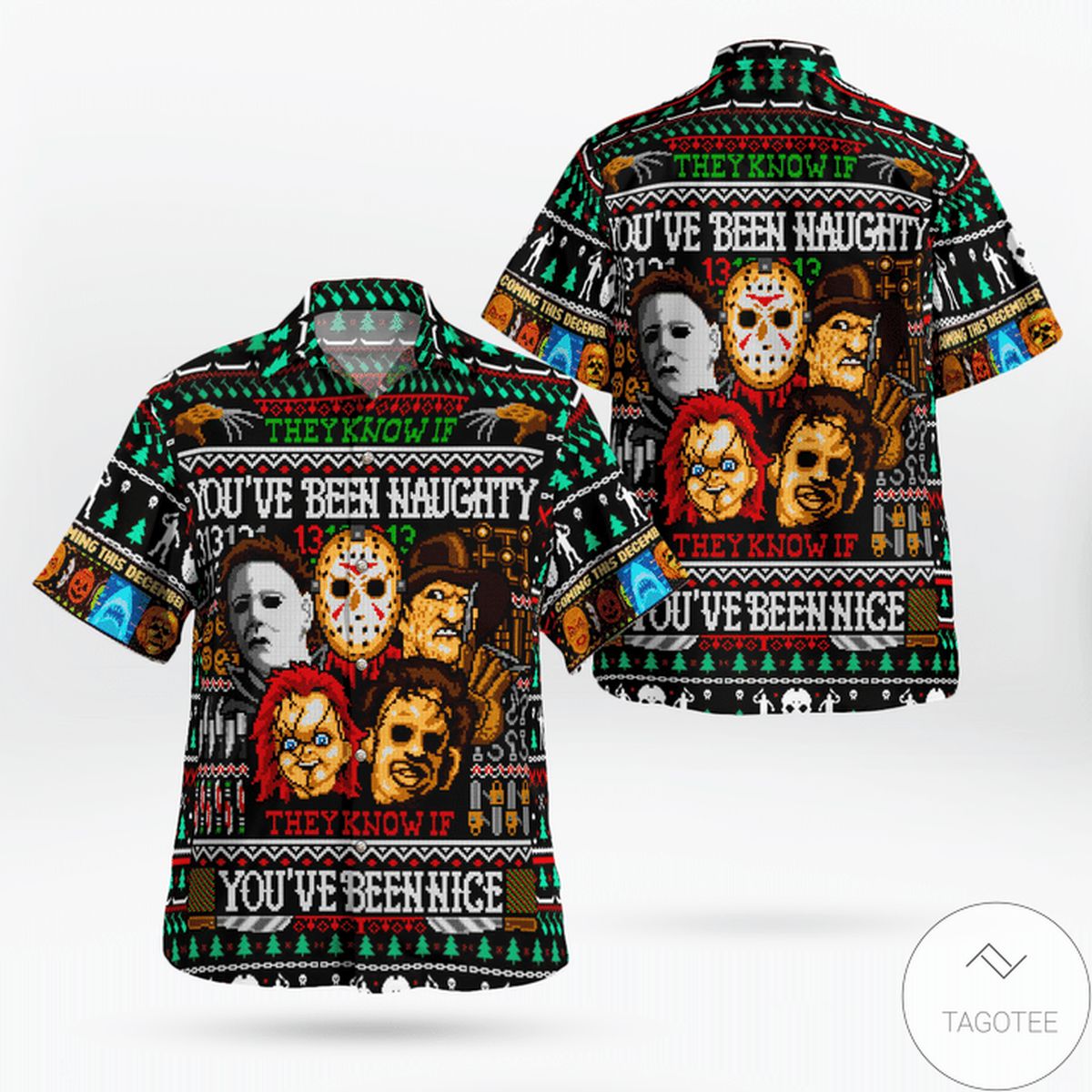 Horror Movie Characters They Know If You’Ve Been Naughty Hawaiian Shirt Horror Movie Characters They Know If You’Ve Been Naughty Hawaiian Shirt