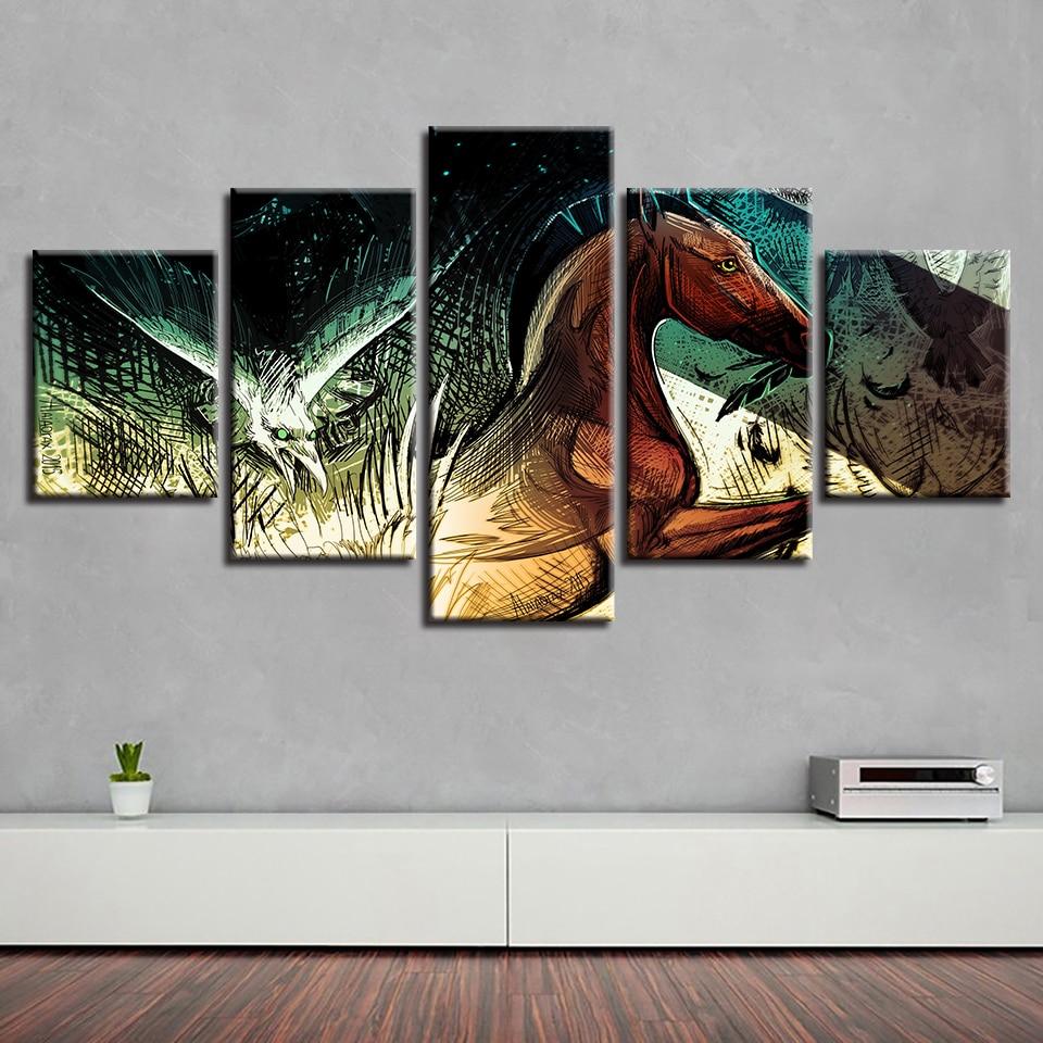 Horse And Eagle Green Eye - Animal 5 Panel Canvas Art Wall Decor Horse And Eagle Green Eye - Animal 5 Panel Canvas Art Wall Decor