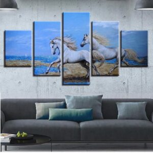 Horse Couple Running - Animal 5 Panel Canvas Art Wall Decor