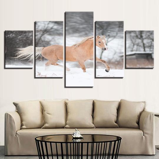 Horse Galloping Through A Snowy Field - Aniaml 5 Panel Canvas Art Wall Decor Horse Galloping Through A Snowy Field - Aniaml 5 Panel Canvas Art Wall Decor