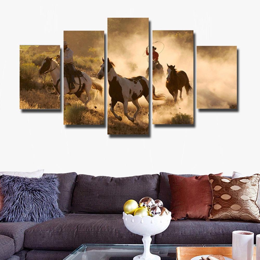 Horse Group Running - Animal 5 Panel Canvas Art Wall Decor Horse Group Running - Animal 5 Panel Canvas Art Wall Decor