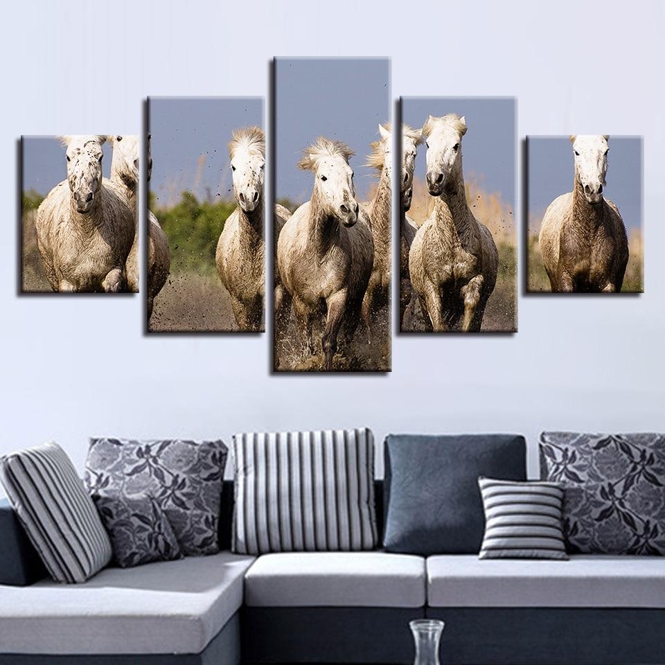 Horse Group - Animal 5 Panel Canvas Art Wall Decor Horse Group - Animal 5 Panel Canvas Art Wall Decor