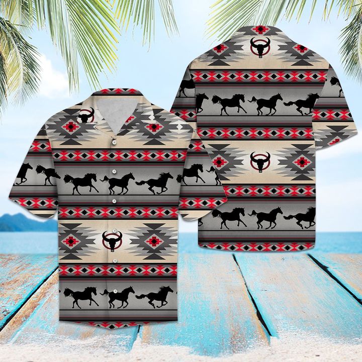 Horse Native Pattern Hawaiian Shirt Summer Button Up Horse Native Pattern Hawaiian Shirt Summer Button Up