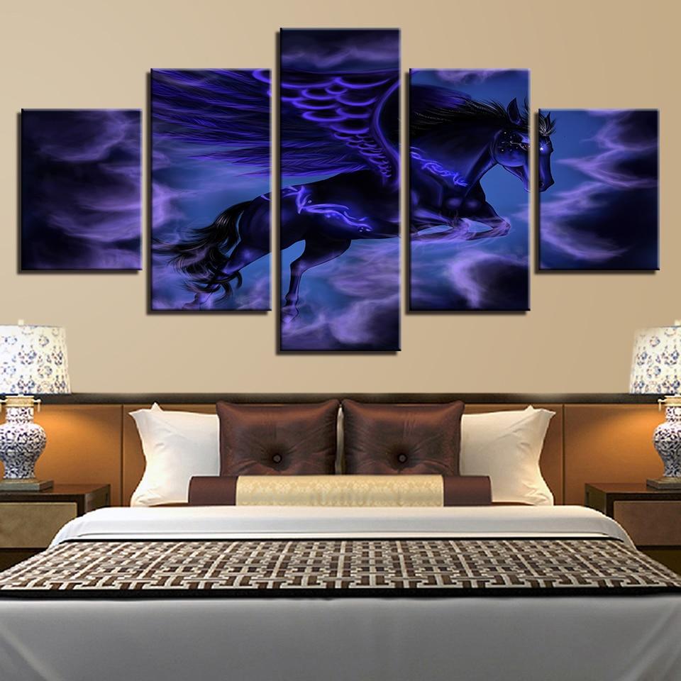 Horse With Purple Wings - Animal 5 Panel Canvas Art Wall Decor Horse With Purple Wings - Animal 5 Panel Canvas Art Wall Decor
