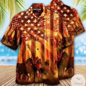 Horses In A Fall Forest Hawaiian Shirt