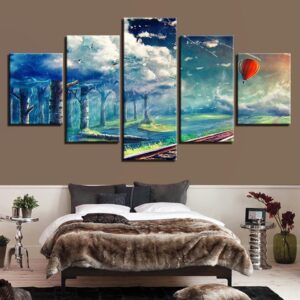 Hot Air Balloon Forest White Cloud - Nature 5 Panel Canvas Art Wall Decor