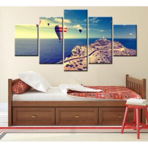 Hot Air Balloon Landscape - Nature 5 Panel Canvas Art Wall Decor