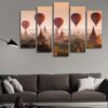 Hot Air Balloons Over Plain Of Bagan - Nature 5 Panel Canvas Art Wall Decor