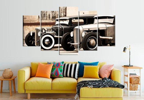 Hot Rod Large Vintage Cars - Automative 5 Panel Canvas Art Wall Decor Hot Rod Large Vintage Cars - Automative 5 Panel Canvas Art Wall Decor