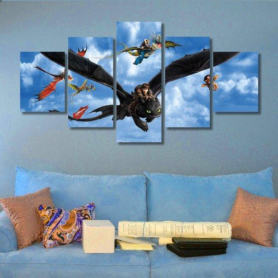 How To Train Your Dragon - Movie 5 Panel Canvas Art Wall Decor How To Train Your Dragon - Movie 5 Panel Canvas Art Wall Decor