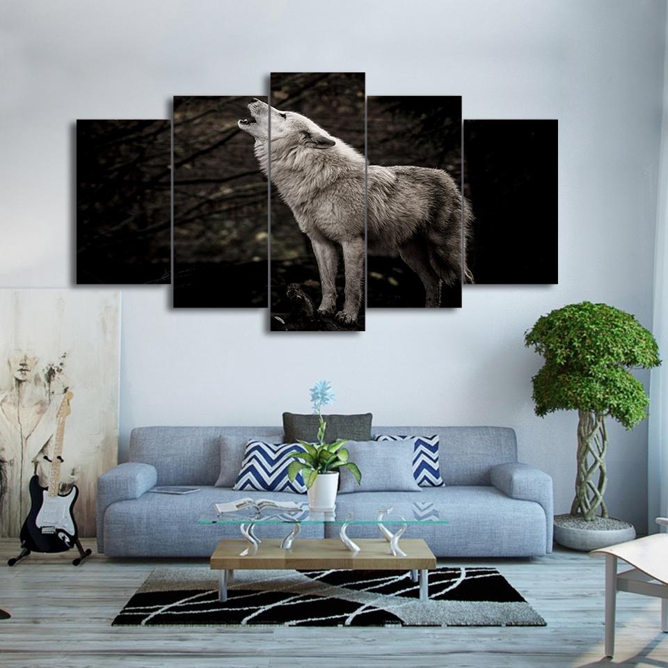 Howling White Wolf - Animal 5 Panel Canvas Art Wall Decor Howling White Wolf - Animal 5 Panel Canvas Art Wall Decor