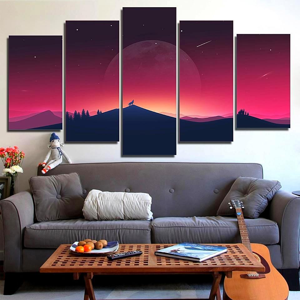 Howling Wolf Carving - Space Universe 5 Panel Canvas Art Wall Decor Howling Wolf Carving - Space Universe 5 Panel Canvas Art Wall Decor