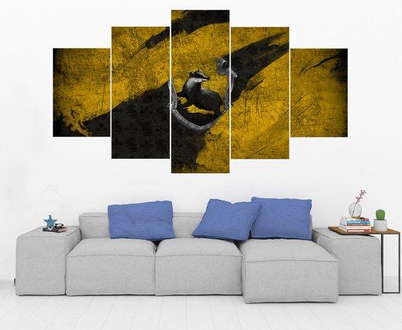 Hufflepuff Crest Harry Potter 1 - Movie 5 Panel Canvas Art Wall Decor Hufflepuff Crest Harry Potter 1 - Movie 5 Panel Canvas Art Wall Decor