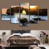Huge Sea Wave Sunset Reef - Space 5 Panel Canvas Art Wall Decor