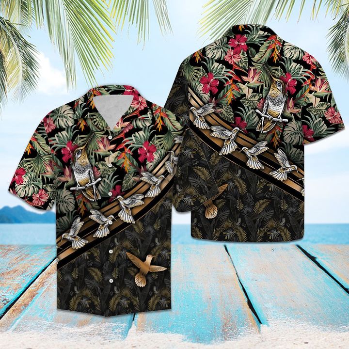 Hummingbird Floral Hawaiian Shirt Summer Button Up Hummingbird Floral Hawaiian Shirt Summer Button Up