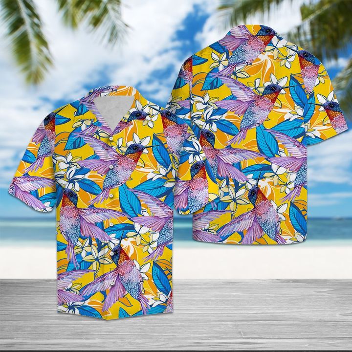 Hummingbird Plumeria Flowers Hawaiian Shirt Summer Button Up Hummingbird Plumeria Flowers Hawaiian Shirt Summer Button Up