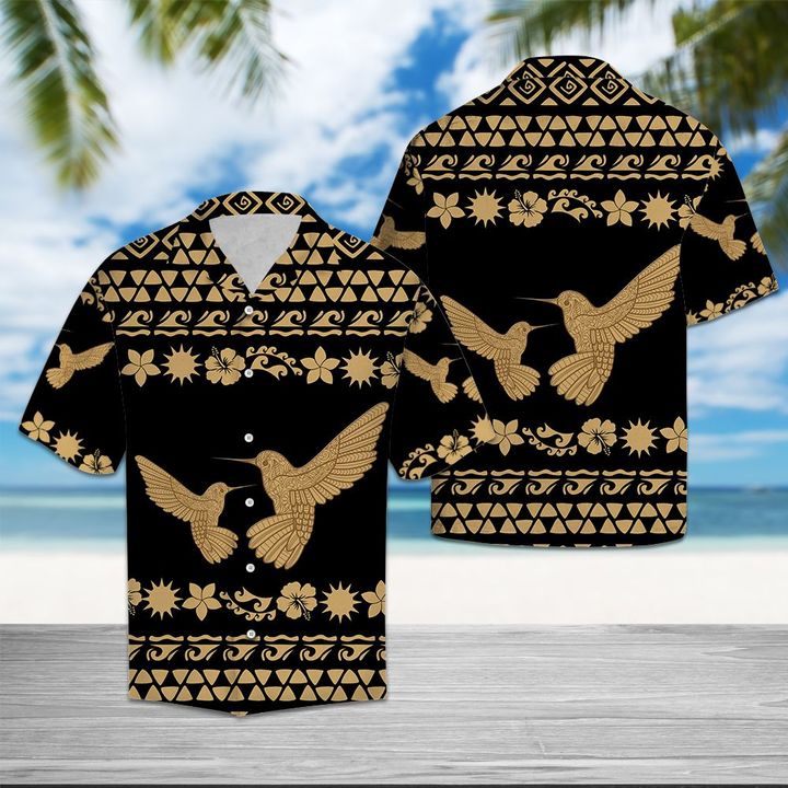 Hummingbird Tribal Pattern Hawaiian Shirt Summer Button Up Hummingbird Tribal Pattern Hawaiian Shirt Summer Button Up