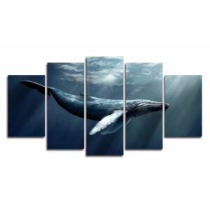 Humpback Whale Underwater - Animal 5 Panel Canvas Art Wall Decor