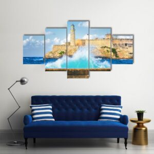 Hurricane In Havana With A View Of Castle Of El Morro - Nature 5 Panel Canvas Art Wall Decor