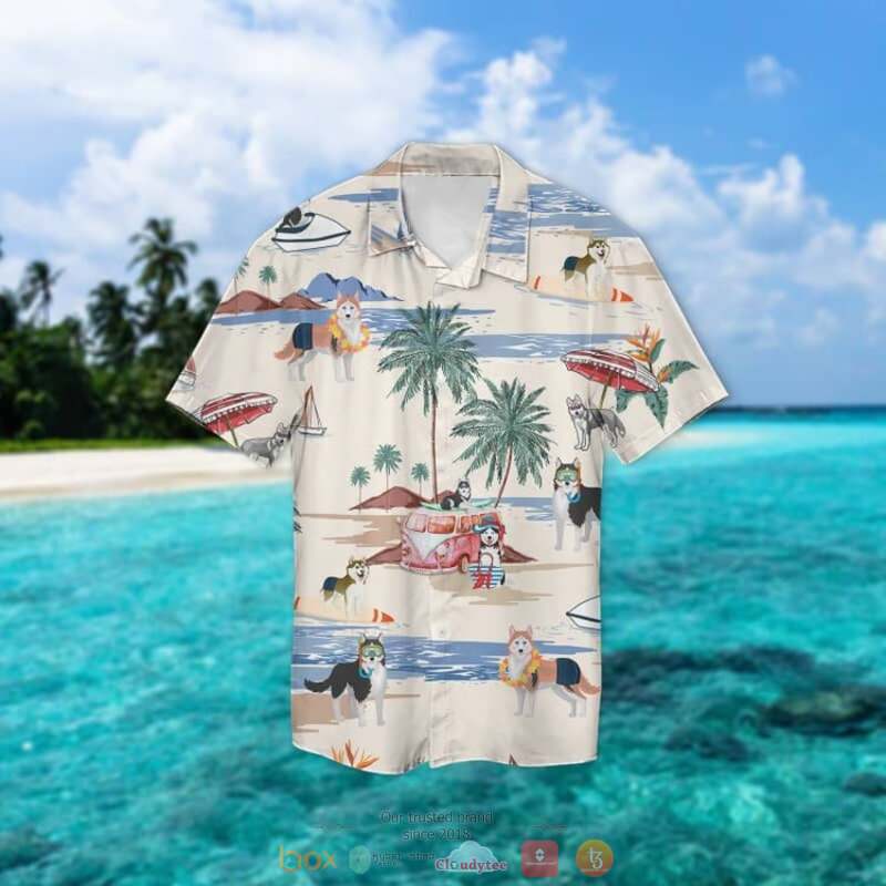 Husky Summer Beach Hawaiian Shirt Husky Summer Beach Hawaiian Shirt
