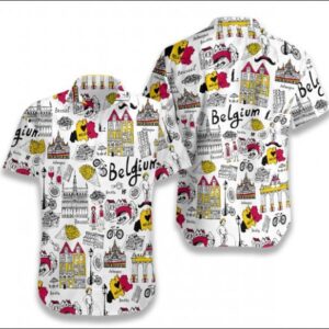 I Love Belgium Doodle Hawaiian Shirt Summer Button Up