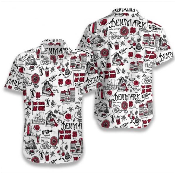 I Love Denmark Doodle Hawaiian Shirt Summer Button Up I Love Denmark Doodle Hawaiian Shirt Summer Button Up
