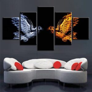 Ice And Fire Birds - Abstract 5 Panel Canvas Art Wall Decor