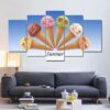 Ice Cream Cone Emojis Emoticons - Abstract 5 Panel Canvas Art Wall Decor