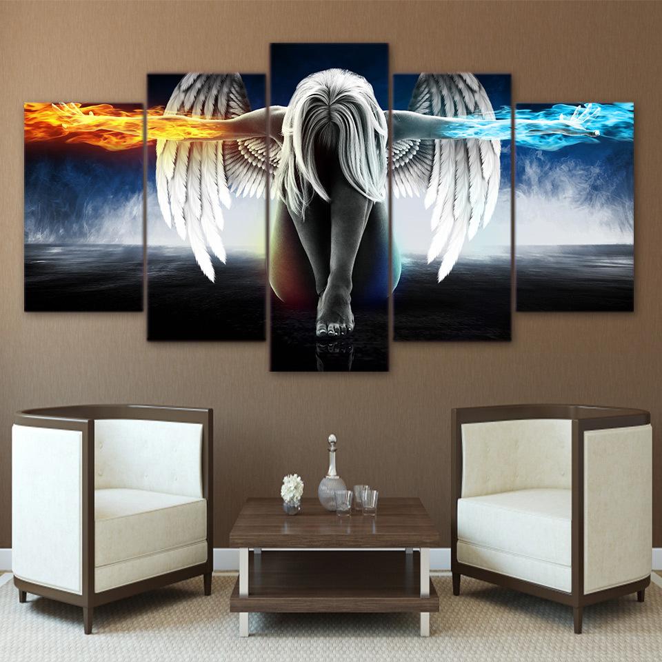 Ice & Fire Angel Fantasy - Abstract 5 Panel Canvas Art Wall Decor Ice & Fire Angel Fantasy - Abstract 5 Panel Canvas Art Wall Decor