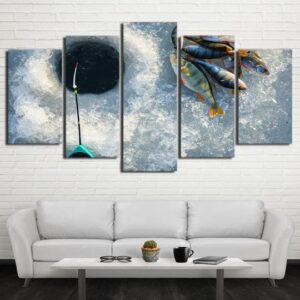 Ice Fishing Perch - Fishing 5 Panel Canvas Art Wall Decor