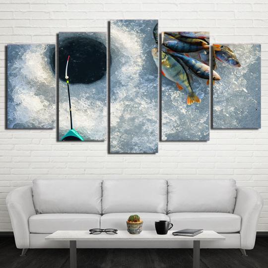 Ice Fishing Perch - Fishing 5 Panel Canvas Art Wall Decor Ice Fishing Perch - Fishing 5 Panel Canvas Art Wall Decor