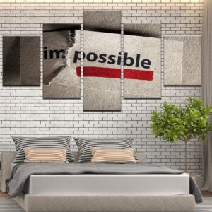 Impossible Possible Motivational Image Poster - Abstract 5 Panel Canvas Art Wall Decor