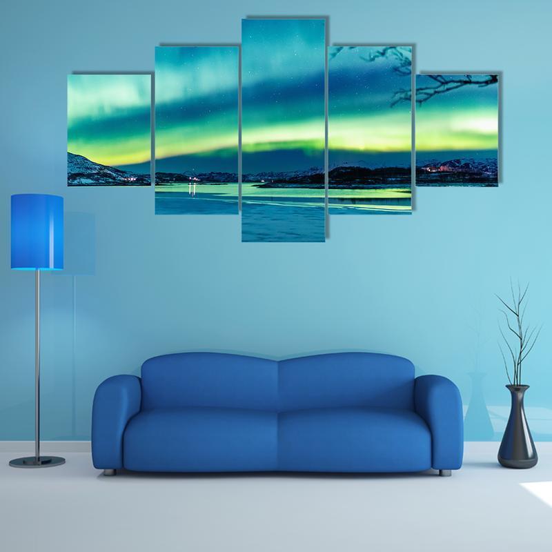 Incredible Northern Lights - Nature 5 Panel Canvas Art Wall Decor Incredible Northern Lights - Nature 5 Panel Canvas Art Wall Decor