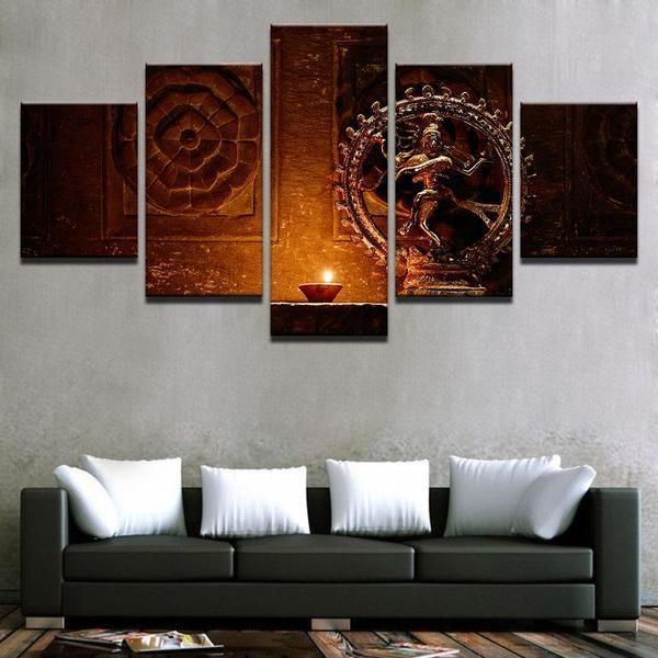 India God Vintage Shiva Nataraja Statue - Religion 5 Panel Canvas Art Wall Decor India God Vintage Shiva Nataraja Statue - Religion 5 Panel Canvas Art Wall Decor