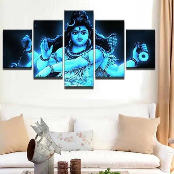 India Tibetan God Shiva Mahesvara - Abstract Religion 5 Panel Canvas Art Wall Decor India Tibetan God Shiva Mahesvara - Abstract Religion 5 Panel Canvas Art Wall Decor