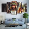 Indian Feather Girl - Army 5 Panel Canvas Art Wall Decor