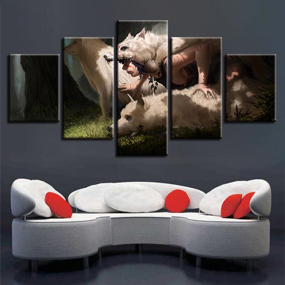 Indians And Animal Wolf - Animal 5 Panel Canvas Art Wall Decor Indians And Animal Wolf - Animal 5 Panel Canvas Art Wall Decor