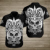 Indianstyle Skull In A Horned Hat Hawaiian Shirt Summer Button Up