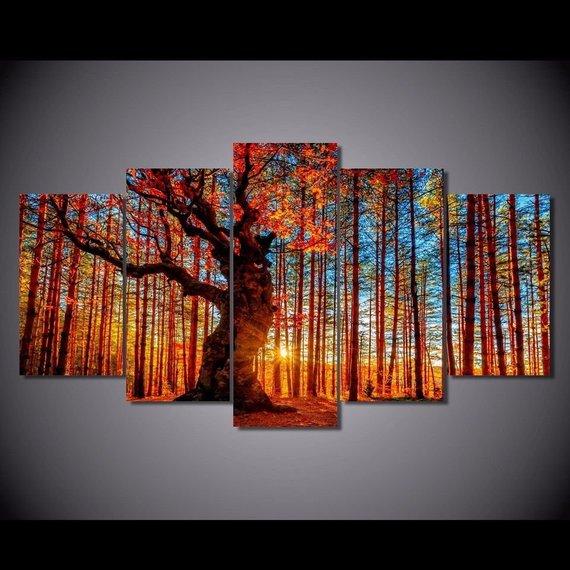 Inspiring Forest Beautiful Autumn - Nature 5 Panel Canvas Art Wall Decor Inspiring Forest Beautiful Autumn - Nature 5 Panel Canvas Art Wall Decor