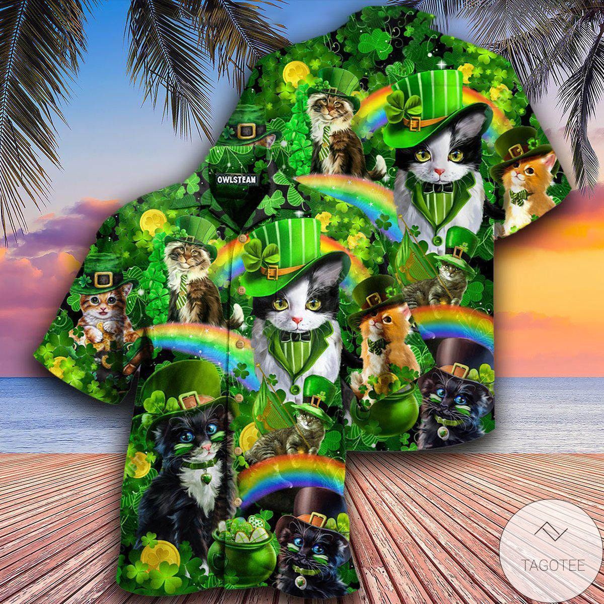 Irish Saint Patricks Day Cats Shamrocks Hawaiian Shirt Irish Saint Patricks Day Cats Shamrocks Hawaiian Shirt