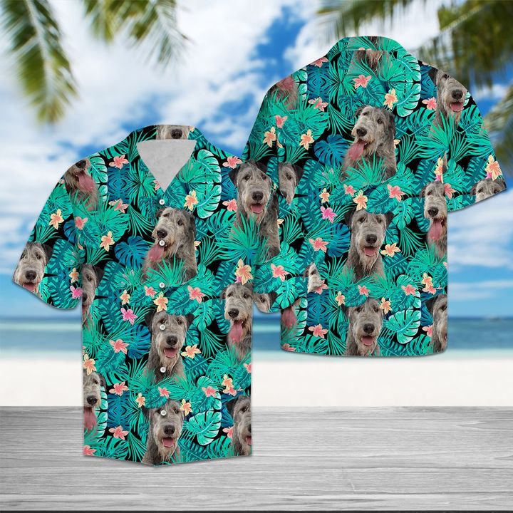 Irish Wolfhound Tropical Hawaiian Shirt Summer Button Up Irish Wolfhound Tropical Hawaiian Shirt Summer Button Up