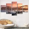 Iron Bridge Ship Sunset - Nature 5 Panel Canvas Art Wall Decor