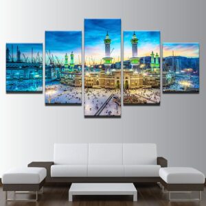 Islamic Muslim Mosque Nightscape 1 - Nature 5 Panel Canvas Art Wall Decor