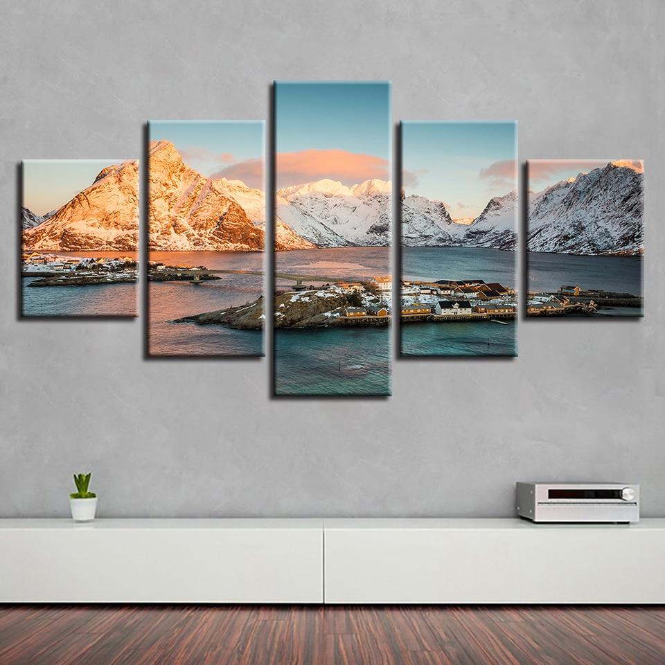 Island And Mountain - Nature 5 Panel Canvas Art Wall Decor Island And Mountain - Nature 5 Panel Canvas Art Wall Decor