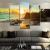 Island Beach Sunrise 01 - Nature 5 Panel Canvas Art Wall Decor